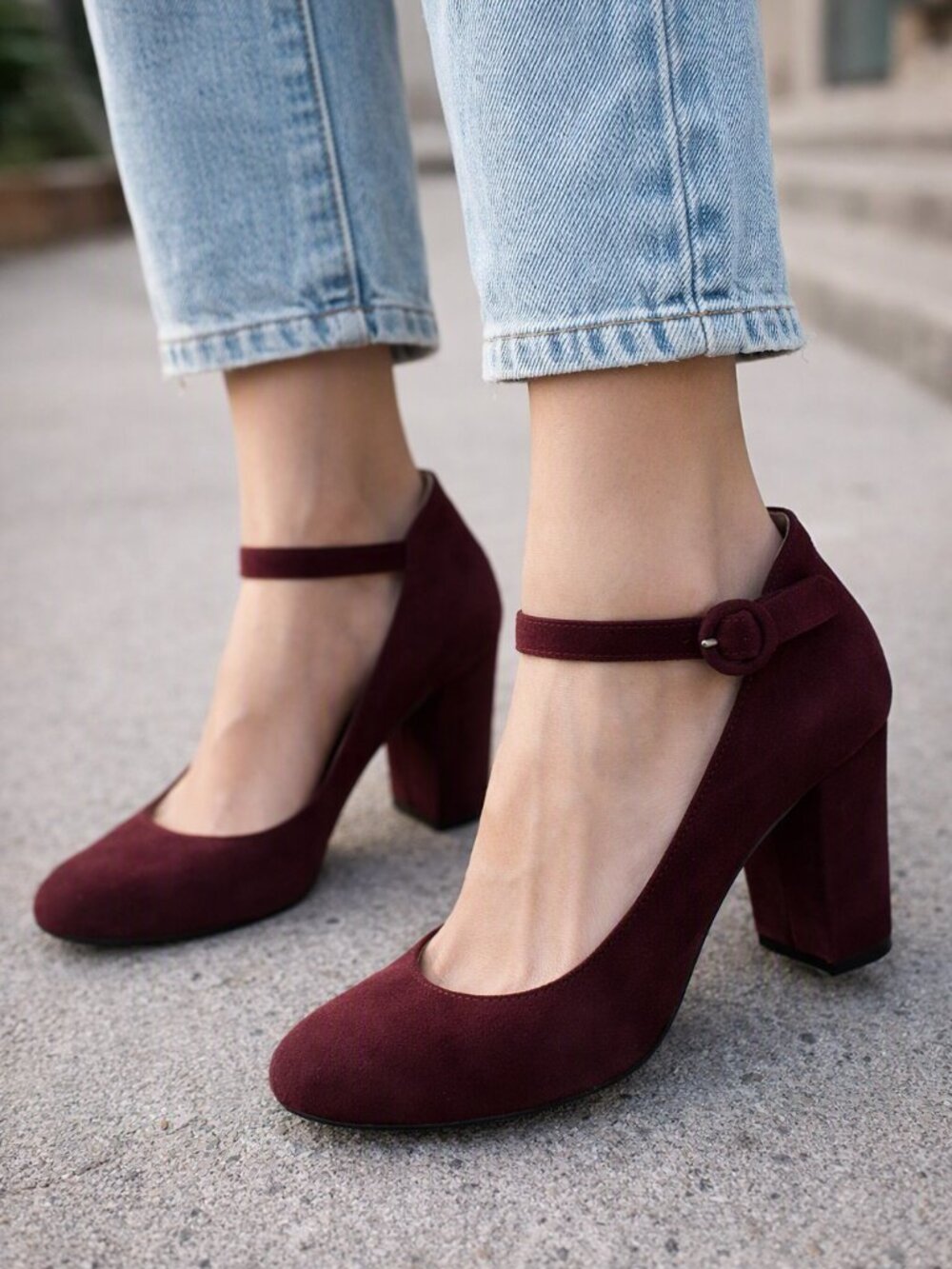 Kelly & Katie Burgundy Ankle-Strap Suede Pumps